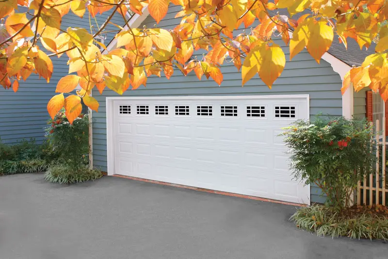 White short-panel glazed steel double garage door